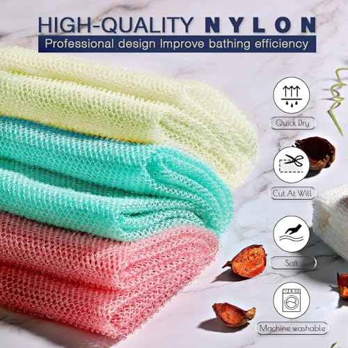 UJFQBH 3 Pieces African Net Sponge, African exfoliating net African Net Long Net Bath Sponge Exfoliating Shower Body Scrubber Back Scrubber Skin Smoother£¨Pink, Green, Off-White£©