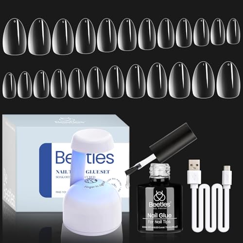 Beetles Gel Nail Kit - 500 Extra Short Almond Tips with UV Lamp