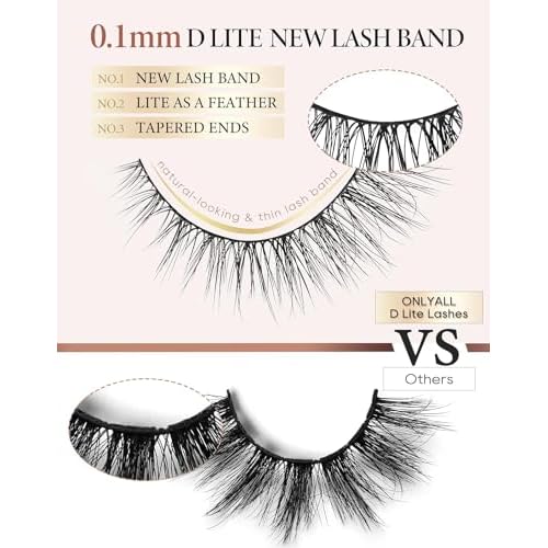 Onlyall Natural Lashes Wispy Lashes Natural Look False Eyelashes Natural Flared Eyelashes False Eye Lashes Soft Fluffy Lashes 7 Pairs D1 Natural (6-13MM)