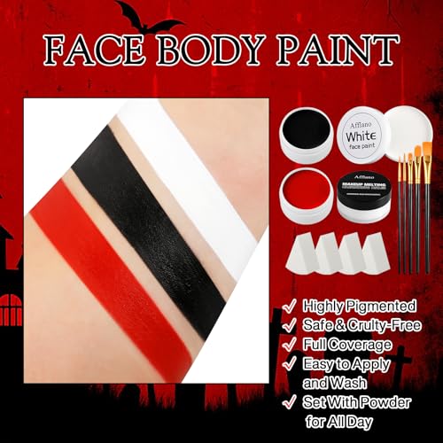Oil-Based Face Paint Kit – 3×50g Black White Red with Brushes & Sponges