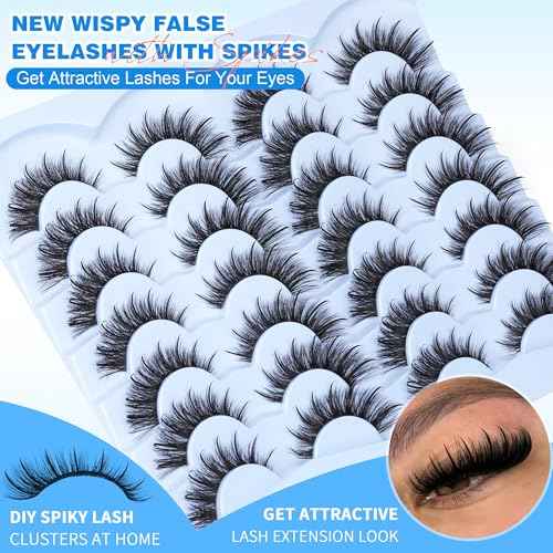 Manga Lashes Wispy Mink Lashes Natural Look Anime False Eyelashes with Spikes 14 Pairs Natural Fake Eyelashes like Lash Extension Cat Eye Lashes Pack by TNFVLONEINS