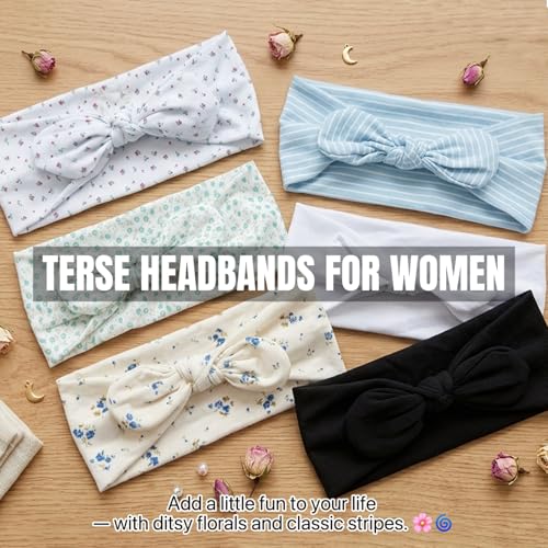 TERSE Boho Headbands for Women, 6-Pack Wide Floral Print Hair Accessories