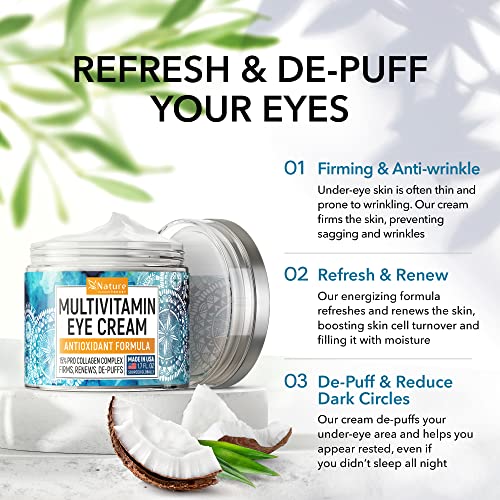 Eye Cream for Dark Circles and Puffiness - Retinol Eye Cream with Collagen & Hyalurnic Acid - Made in USA - Under Eye Cream Anti Aging - Eye Bags Treatment for Women - Under Eye Cream for Dark Circles