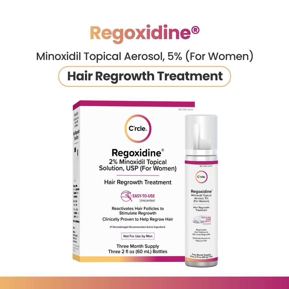 Regoxidine Women's Minoxidil Topical & Foam Helps Restore Top of Scalp Hair Loss and Support Hair Regrowth with Unscented Topical Treatment for Thinning Hair (5% Foam 4-Month Supply)