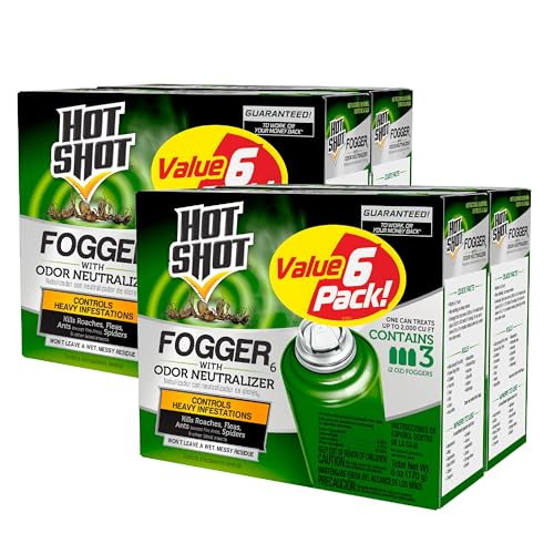 Hot Shot Fogger With Odor Neutralizer, Kills Roaches, Ants, Spiders & Fleas, Controls Heavy Infestations, 6 count-2 oz - Pack of 2