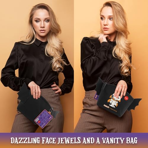 Profusion Cosmetics Peanuts Snoopy Cosmetic Bag with Face & Body Gems and Exclusive Enamel Pin - Spacious Storage Bag with Sparkling Self-Adhesive Diamond Shape Gems and Limited Edition Pin Makeup Set