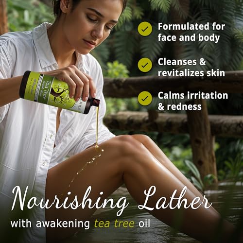 Dr. Woods Tea Tree Liquid Castile Soap with Pump - Castile Soap with Pure Tea Tree Oil, Body Wash for Men and Women, Organic Shea Butter, Natural Cleaner for Face, Hands, and Body - 32 Fl Oz