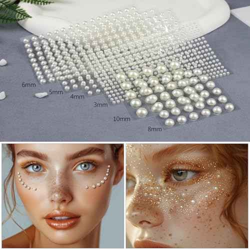 1982 Pcs Self-Adhesive Pearl Stickers, Multiple Sizes, Decorative Pearl Gems for Face, Crafts, Hair, Makeup, Nail