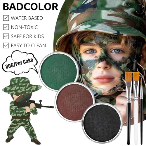 Camouflage Face Paint Set - Black Green Brown Camo Makeup Kit
