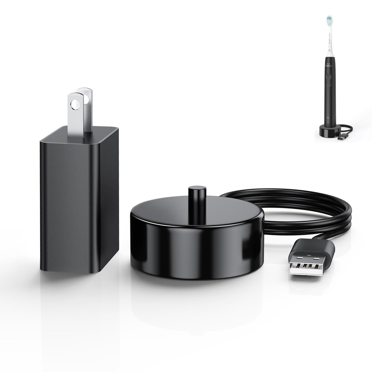 Replacement Charger Base Compatible with Philips Sonicare 5500 5300 4100 3100 2100 1100 Series Rechargeable Electric Toothbrush HX3681 Power Brush USB Waterproof Charging Base Power Cord - Black