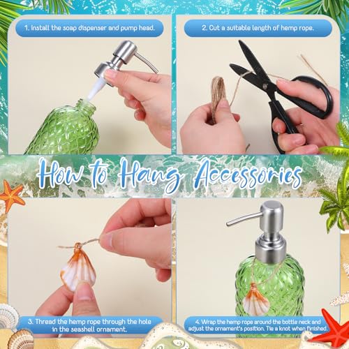 LemonRoad Coastal Glass Soap Dispenser Set 3pcs Ocean Themed Refillable Bathroom Kitchen Decor