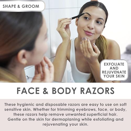 36pc Face & Body Razors Set - Pink & Black Disposable Razors for Face & Eyebrow Maintenance| Hair Removal Tool, Protective Caps & Reusable Storage Canister