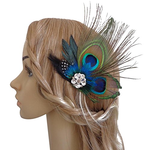 Song Qing Fascinator Hair Clips Peacock Feather Hair Clip Pin for Women Brides Bridesmaids