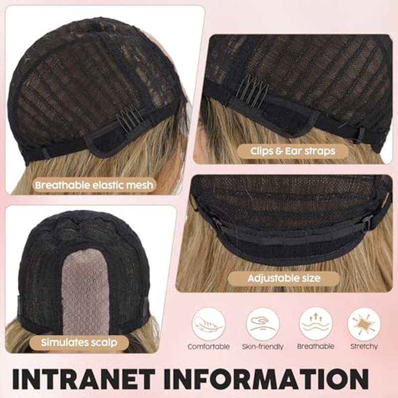 MISSQUEEN Ombre Blonde Wavy Bob Wig | Heat-Resistant Synthetic Hair