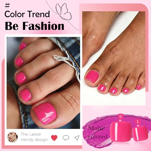 Rose Pink Press On Toenails for Women - 120pc Fake Toe Nail Kit with Glue & Tabs (Rose Pink)