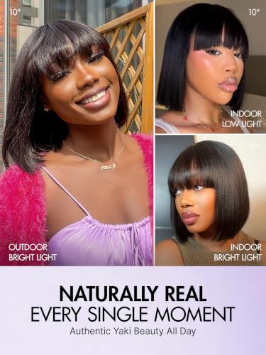LUVME HAIR 10" Yaki Straight Bob Wig with Bangs - Glueless Human Hair