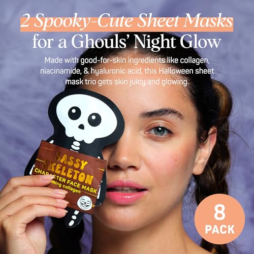 SpaLife Beauty Halloween Face Mask Hauntingly Chic Bundle | Korean Facial Masks | Firming and Detoxifying Face Mask Set | Halloween Gifts for Women | Facial Sheet Masks | 8 Pack