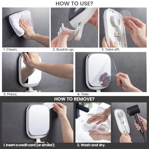 TAILI Shower Mirror Fogless for Shaving & Double Layer Soap Dish, Anti Fog Shaving Mirror NO-Drilling & Removable, Fogless Mirror Shatterproof & Waterproof