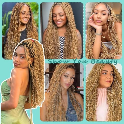 AuokMar B #27 Honey Blonde Human Braiding Hair 26 Inch Deep Wave Boho 2 Bundles