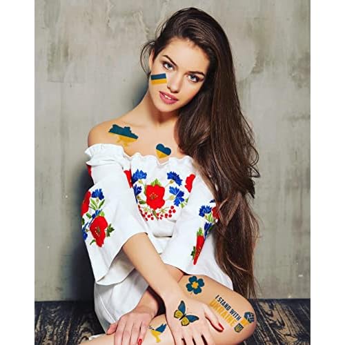 WANSENCE Ukraine Temporary Tattoos - 8 Sheets, Patriotic Designs, Blue & Yellow, Not Water Resistant, Adults