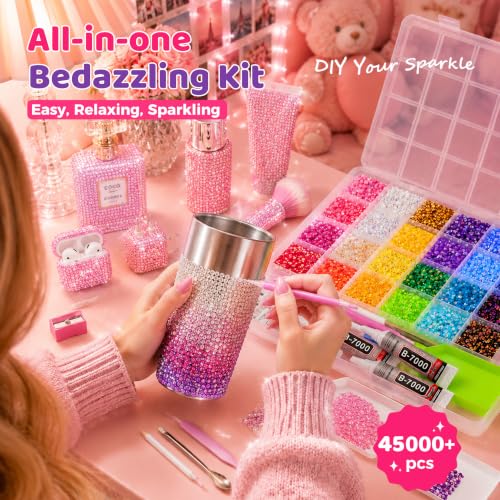45000PCS Rhinestones Bedazzling Kit for Crafts & DIY Projects - All-in-One Jewelry & Decor Supply
