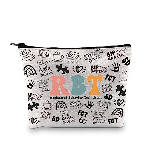 GJTIM Canvas Cosmetic Bag With Zipper - RBT Gift Behavior Therapist Zipper Pouch Makeup Bag for ABA BCBA Behavior Analyst Gift (RBT Bag, Medium, 3D Printed Pattern)
