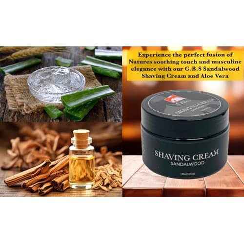 G.B.S Sandalwood Shaving Cream for Sensitive Skin, Hydrates, Nourishes for Close Smooth Shave, Protects Skin from Cuts, Bumps, Redness and Irritation Pack of 1
