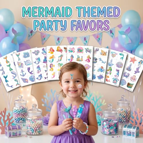 96 Mermaid Temporary Tattoos for Kids | Pre-Cut Party Favors