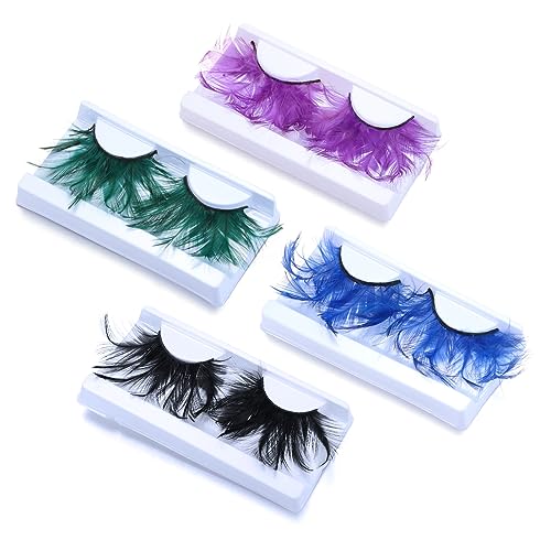 DSLONG Halloween Eyelashes Green Feather Eyelashes Dramatic Extra Long Big Halloween Colored Lashes Cosplay Feather Lashes Show Dance Makeup Tools Reusable (A-SET)