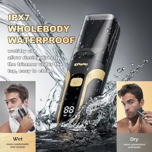 Beard Trimmer for men, Vacuum Mustache Trimmer with Type-C Charging, IPX7 Waterproof Electric Shaver Body Hair Trimmer for Men with LCD Display, Length Adjustable Blade Wheel (1/25"-4/5") (Black)