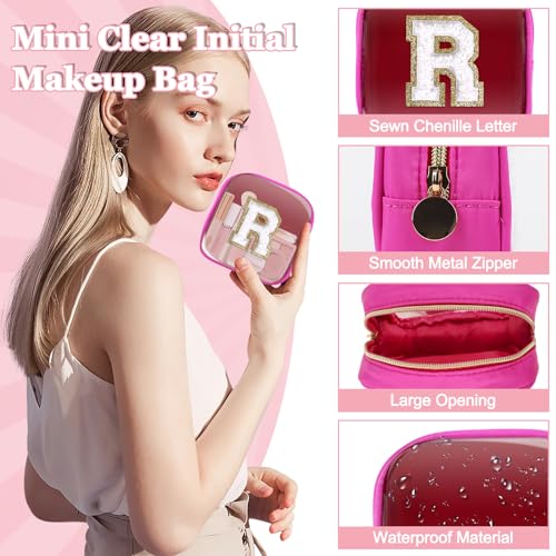 Personalized Clear Makeup Bag with Chenille Initials - Hot Pink
