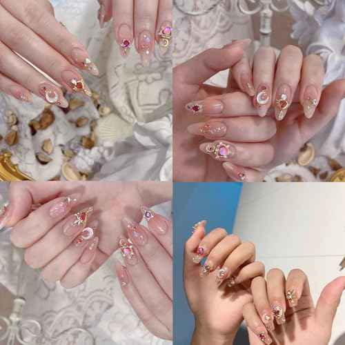 24PCS Nail Charms Y2k Alloy Nail Art Rhinestone Charms 3D Heart Star Bow with Rhinestones Cherry Nails Gems Shiny Jewelry Nails Decorations Accessories Supplies (AD24)