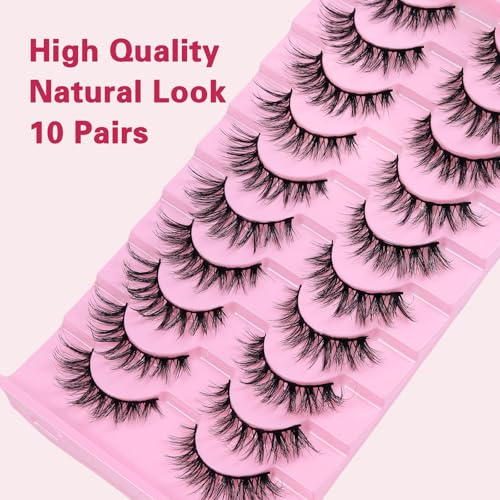 10 Pairs Cat Eye Lashes - Wispy Faux Mink D Curl