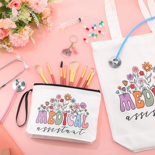 Sieral Medical Assistant Gift for Women Tote Canvas Bag Makeup Cosmetic Bag Keychain Valentine Appreciation Gift Doctor Nurse(6 Pcs)