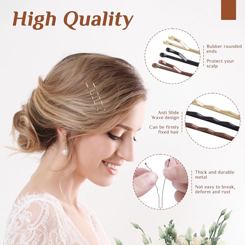 Bobby Pins 360 Pc Bulk Set - Black, Brown & Gold, 2 Inch