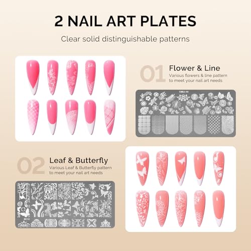 MelodySusie Transparent French Tip Nail Stamp Kit with 2 Plates & 6 Pieces