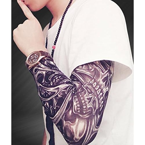 18.1x2.9x4.7" 5pcs Unisex Dark Set Elastic Slip on Fake Temporary Tattoo Sleeves Body Art Arm Sunscreen Cover up Stockings Accessories for Men and Women Outdoor Sport Cycling Driving Runnig Climbing
