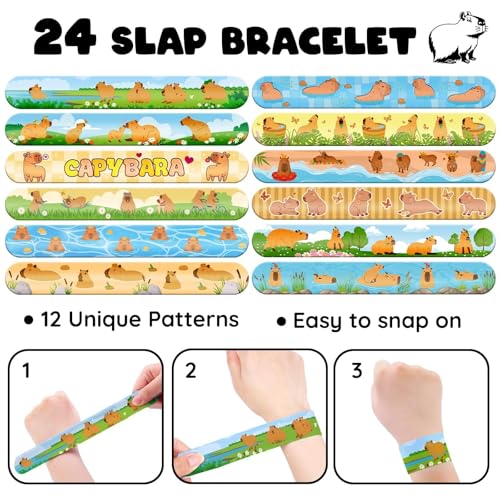 Capybara Party Favors Set - 60 Piece Kit with Slap Bracelets & Tattoos