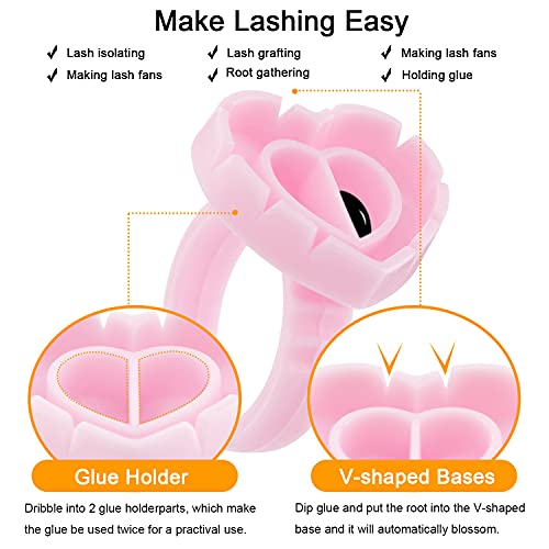 300PCS Heart Shape Eyelash Extension Rings, Lash Glue Cup for Volume Lashes Fan, Eyelash Extension Lash Rings