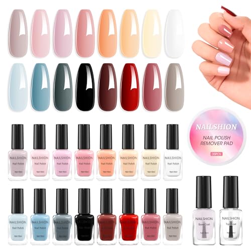 Fall Winter Burgundy & Brown Nail Polish Set 16 Colors & Base Top - Z16Colors-Fall into Romance