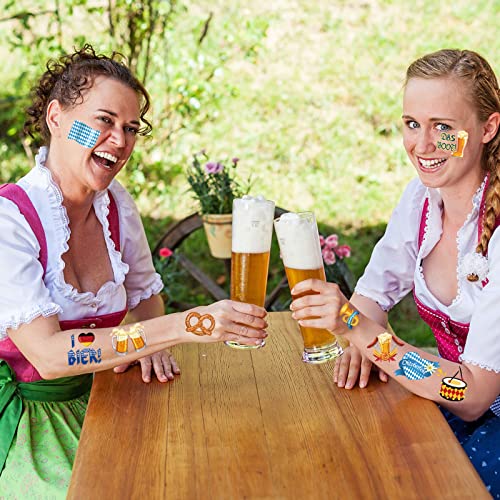 HOWAF Oktoberfest Temporary Tattoos, 72 pieces Oktoberfest Fake Tattoos for Kids, Waterproof Tattoos Stickers for Beer Festival Supplies, Bavaria Flag Themed Body Tattoos for Octoberfest Party Favors