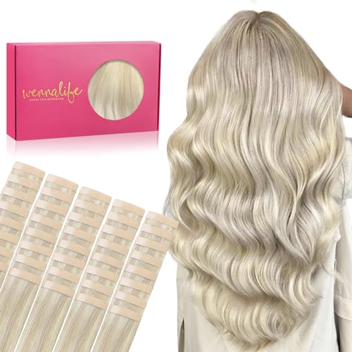 WENNALIFE 18" Ash Blonde Highlighted Tape-In Hair Extensions - 40pcs
