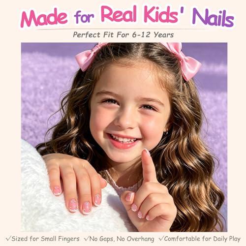 24pcs Kids Press on Nails with 3D Rhinestones - Non-Toxic Fashion Kit