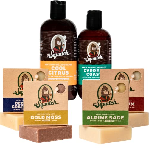 Dr. Squatch Men's Bar Soap - Ocean Expanded Pack: Natural Bar Soap - Bay Rum, Gold Moss, Deep Sea Goat's Milk, Alpine Sage, Cypress and Citrus Hair Care Shampoo and Conditioner
