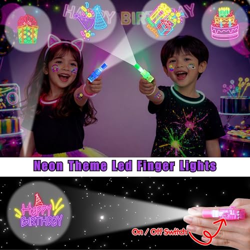 Neon Party Favors Set – 24 LED Finger Lights & 48 Tattoos