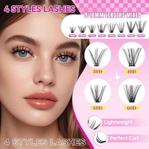 Lash Clusters Kit 640Pcs 30D-60D Eyelash Extensions with Tools