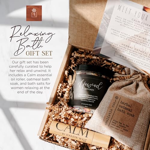 SOULISTIC ROOT Revitalizing Bath Gift - Premium Self-Care Bath & Body Set with Lavender Oatmeal Soak, Tranquil Essential Oil Roller, Epsom Salt Soak, Home Spa Kit, Ready-to-Gift Box
