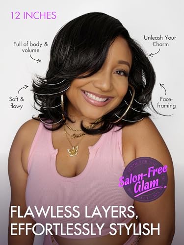 LUVME 12 Inch Layered Wavy Human Hair Bob Wig - Natural Black, Glueless HD Lace Short Wig