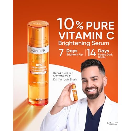 Dual-Chamber Fresh Vitamin C Brightening Serum for Face, 10% Pure Vit C Powder Serum, Dark Spot Corrector, Oxidation-Proof with UV Shield