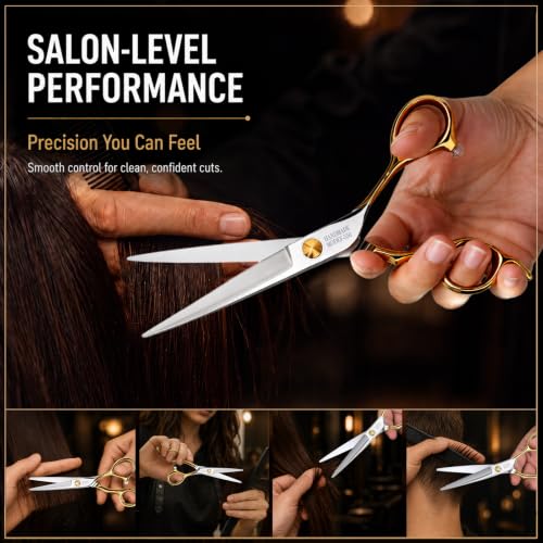 ANYSIN 5.5 Inch Professional Hair Cutting Shears - Japanese Stainless Steel Razor Edge Barber Scissors with Offset Handle & Gift Box